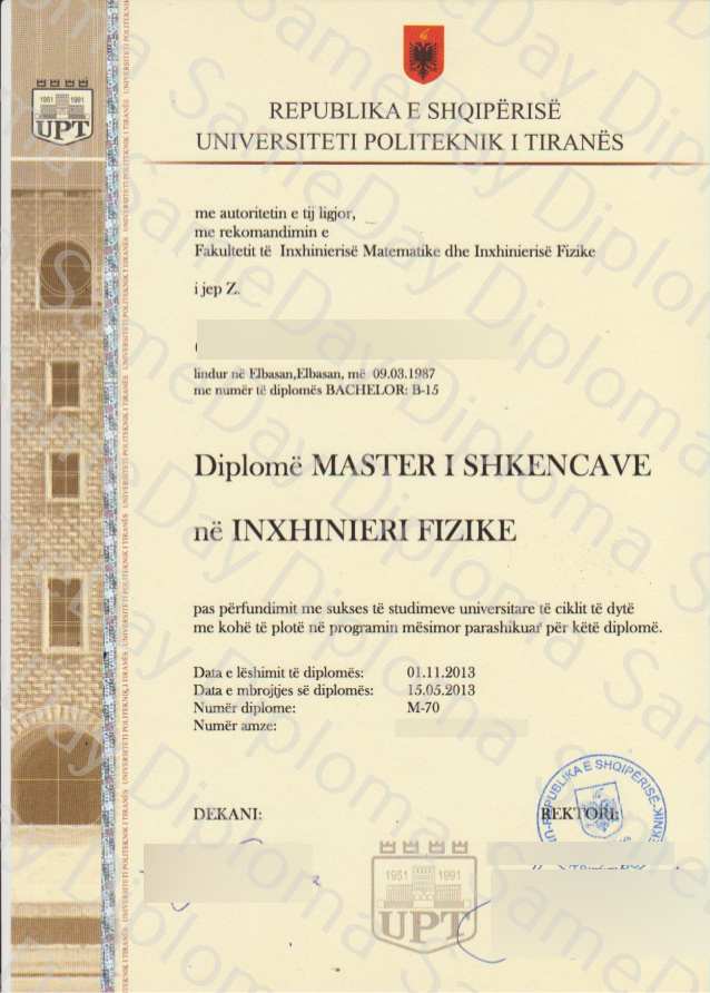 Diploma from Albania University