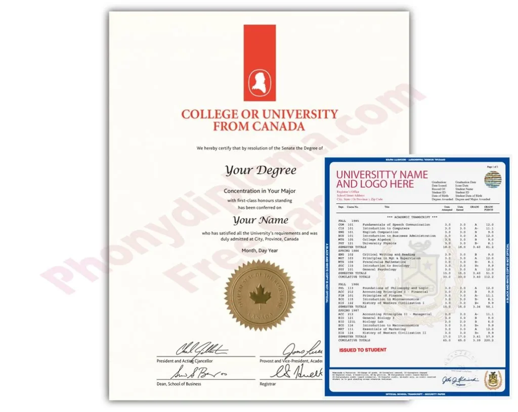 Canada College or University Original Match Diploma & General Design Transcripts