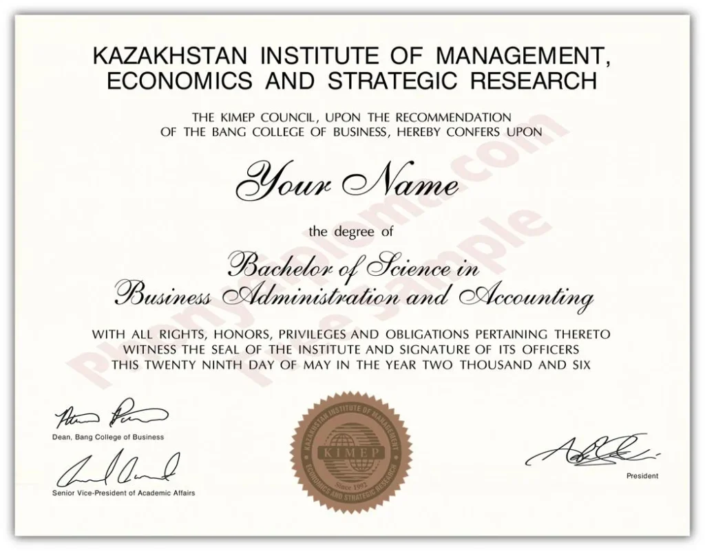 Diploma from Kazakhstan University