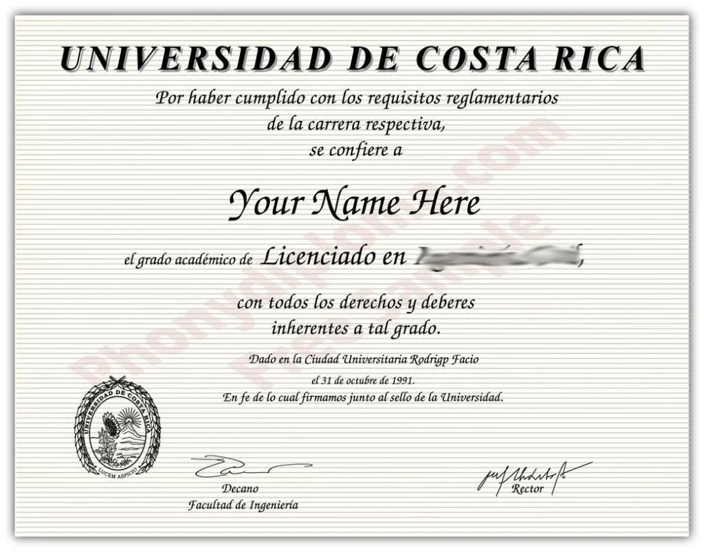 Diploma from Costa Rica University