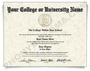USA College or University Diploma - Straight Name / Top Emblem