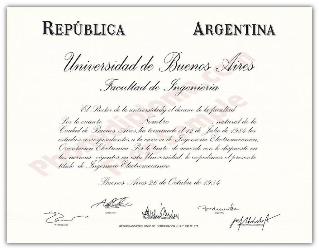 Diploma from Argentina University