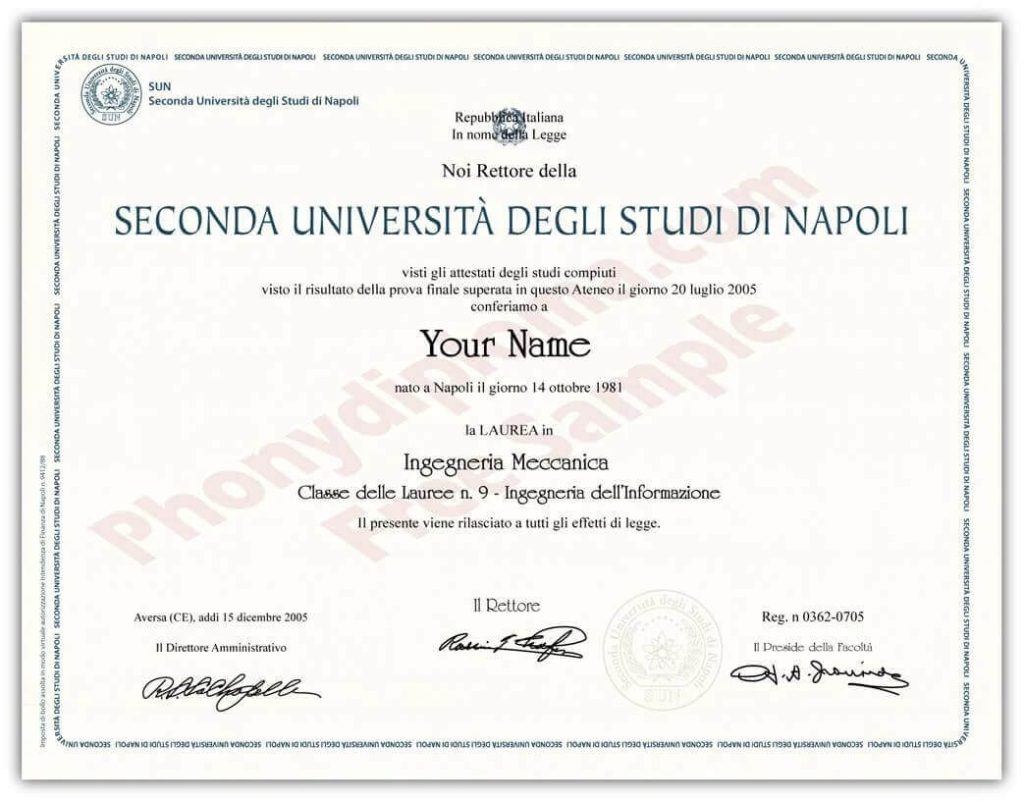 Diploma from Italy University in Italian Language
