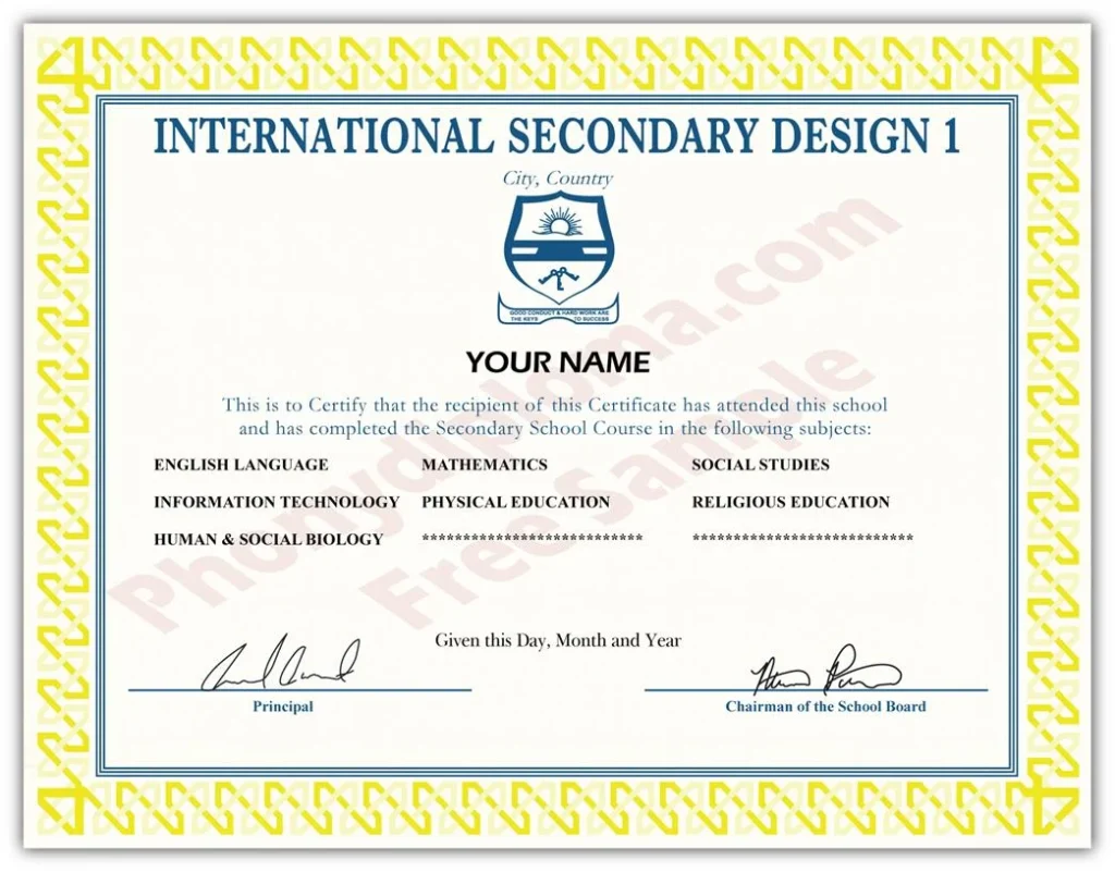 Buy Secondary School Diploma International Designs