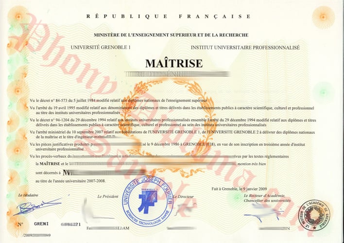 Faux Diploma University Degree from France