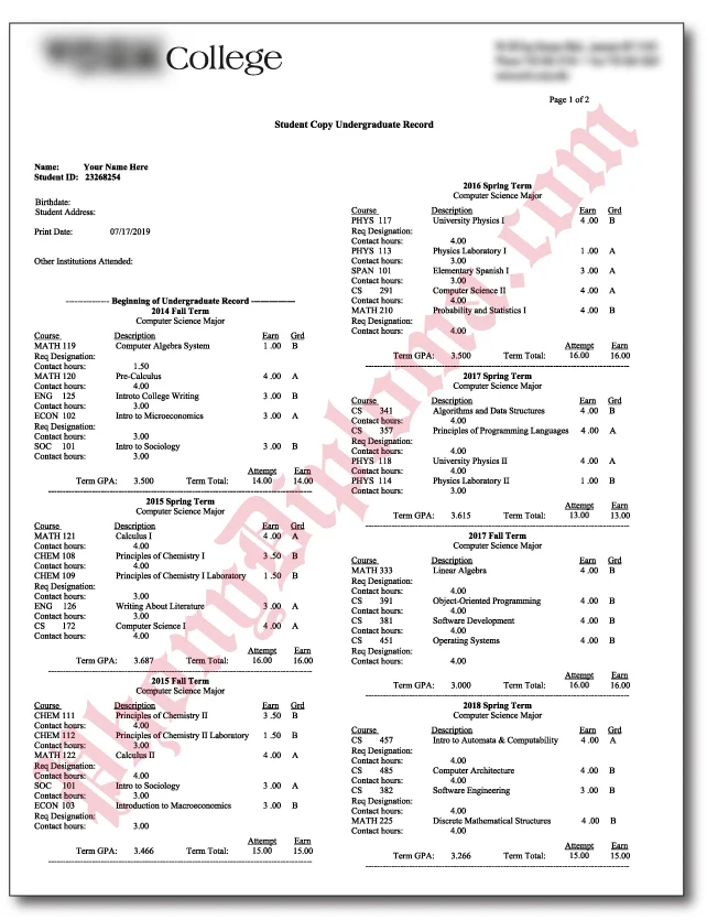 USA College or University House Design Transcripts Standard Stock Layout