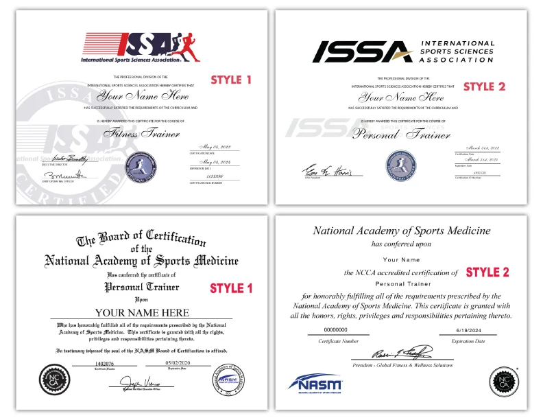 Replacement Novelty Personal Trainer Certificate Select a Design