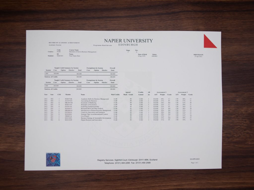 Edinburgh Napier University Transcript