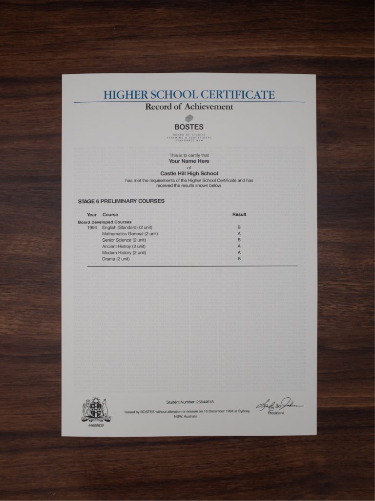Australian Transcript/Grade Results (Record of Achievement)